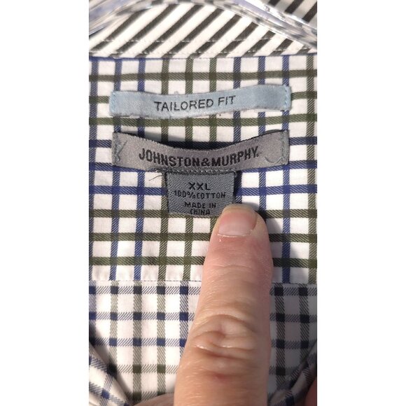 Johnston & Murphy XXL Tailored Cotton Check Shirt (Blue/Green/White) - Picture 5 of 7